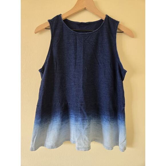 J.Jill Pure Jill Indigo Ombre Peplum Sleeveless Tank Top Medium Petite Resort - Picture 1 of 5
